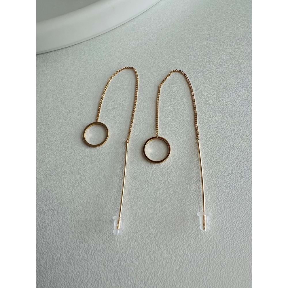 ZİNCİR SALLANTILI ÇELİK KÜPE GOLD RENK ACR3748