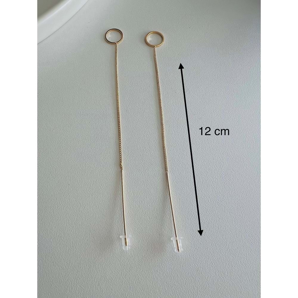 ZİNCİR SALLANTILI ÇELİK KÜPE GOLD RENK ACR3748