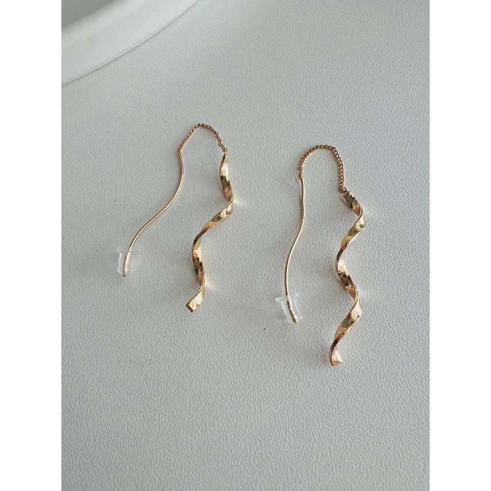 DALGALI ZİNCİR ÇELİK KÜPE GOLD RENK ACR3754