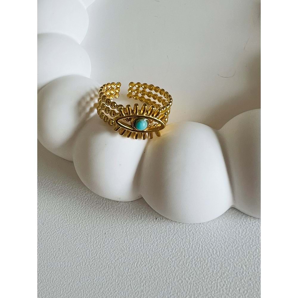 AYARLANABİLİR FİRÜZELİ ÇELİK YÜZÜK GOLD ACR3921