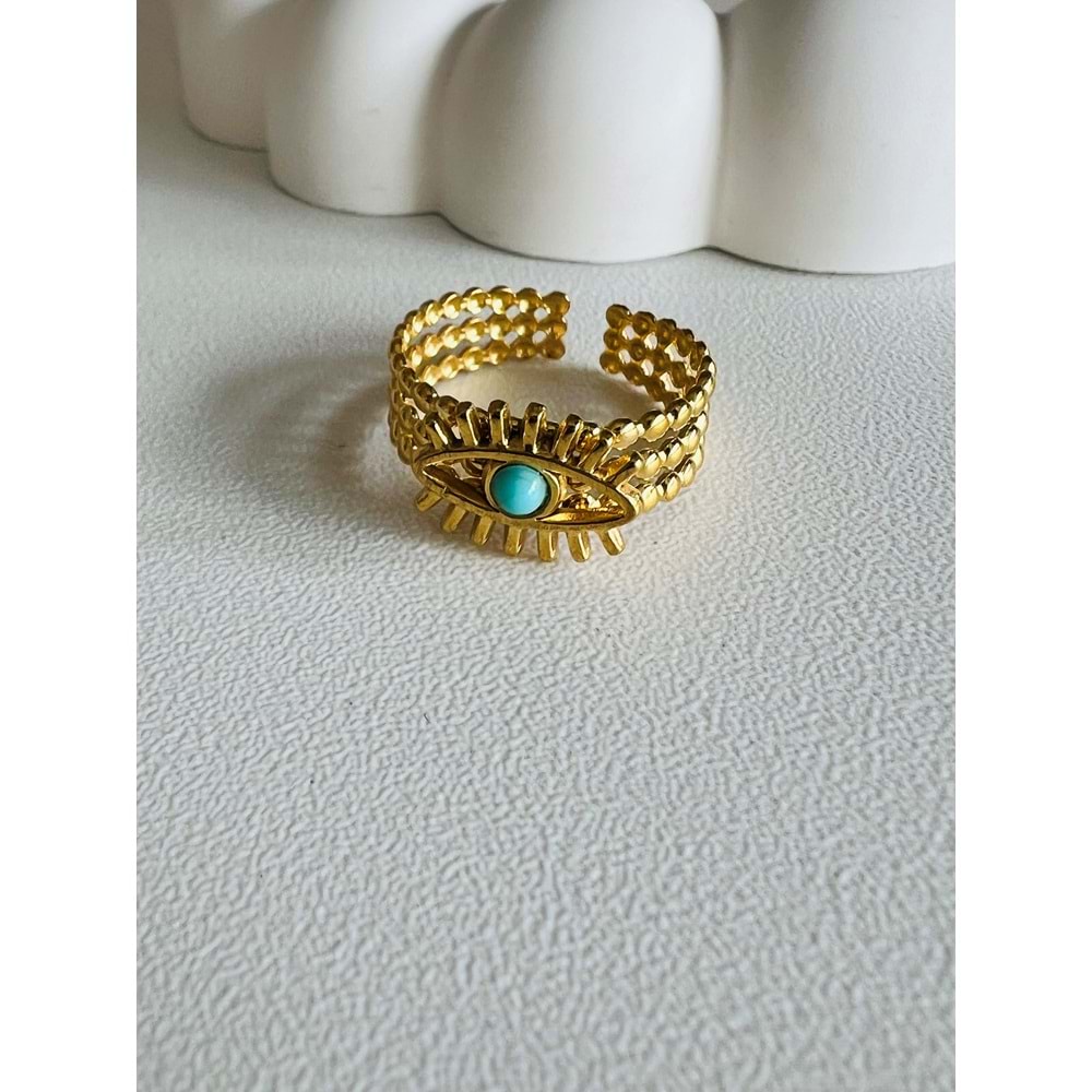 AYARLANABİLİR FİRÜZELİ ÇELİK YÜZÜK GOLD ACR3921