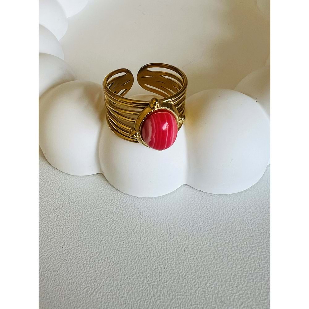 AYARLANABİLİR PEMBE TAŞLI ÇELİK YÜZÜK GOLD ACR3940