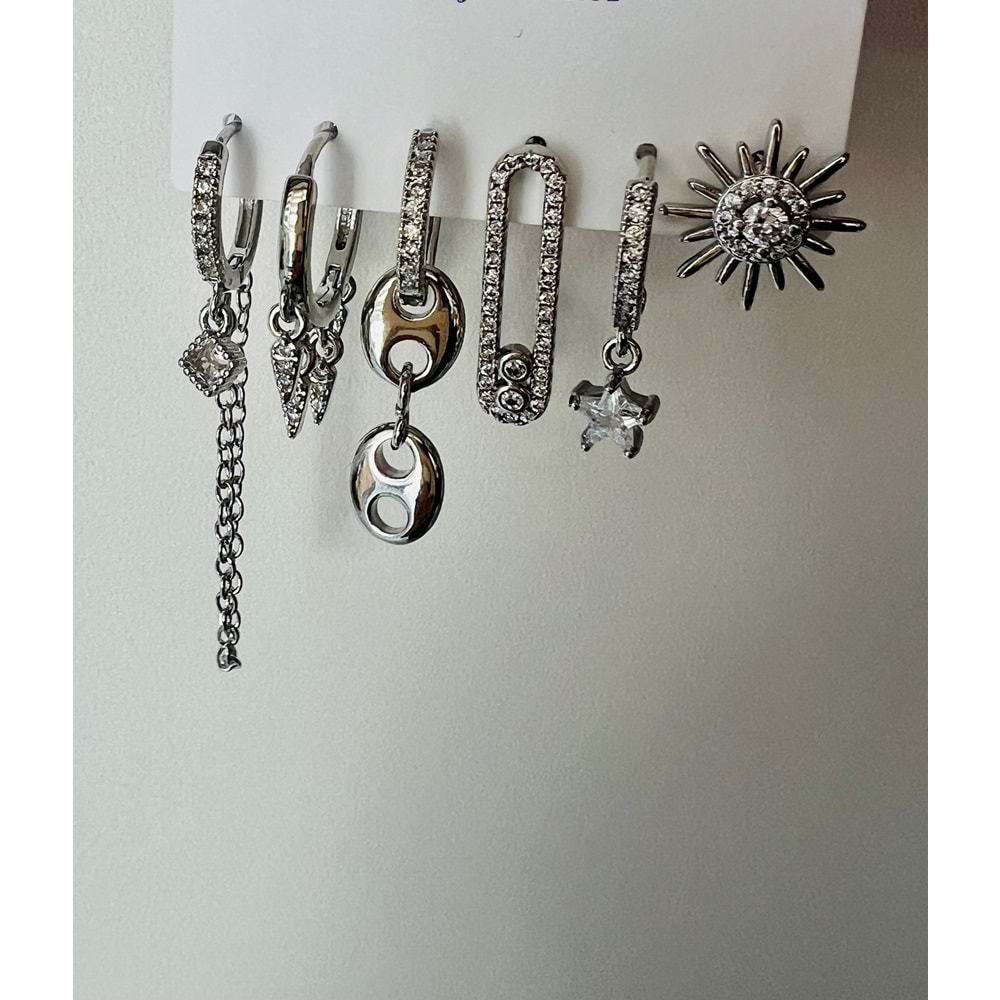 6'LI ZİNCİR SALLANTILI SET KÜPE-GÜMÜŞ ACR3990