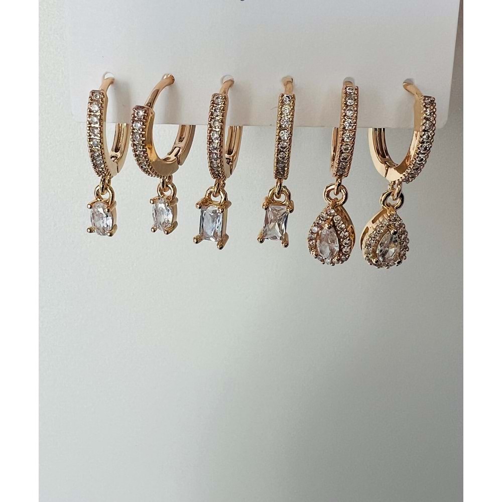 6'LI TAŞLI, SALLANTILI SET KÜPE-ROSE ACR3997