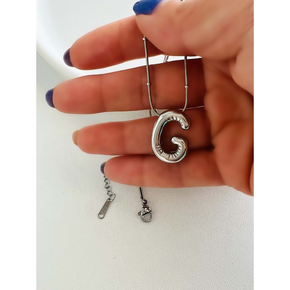 G HARF ÇELİK BALON KOLYE 40+5 CM-GÜMÜŞ ACR4153