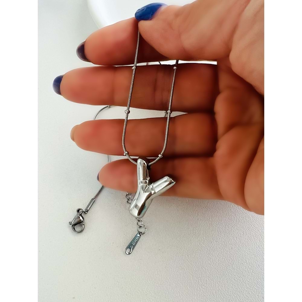 Y HARF ÇELİK BALON KOLYE 40+5 CM-GÜMÜŞ ACR4176