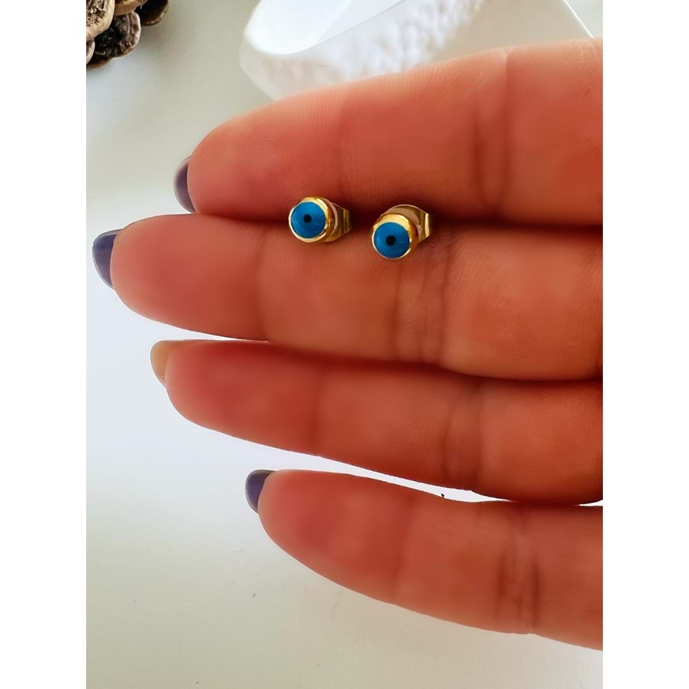 MAVİ GÖZ MİNİMAL ÇELİK KÜPE 5MM-GOLD ACR4233