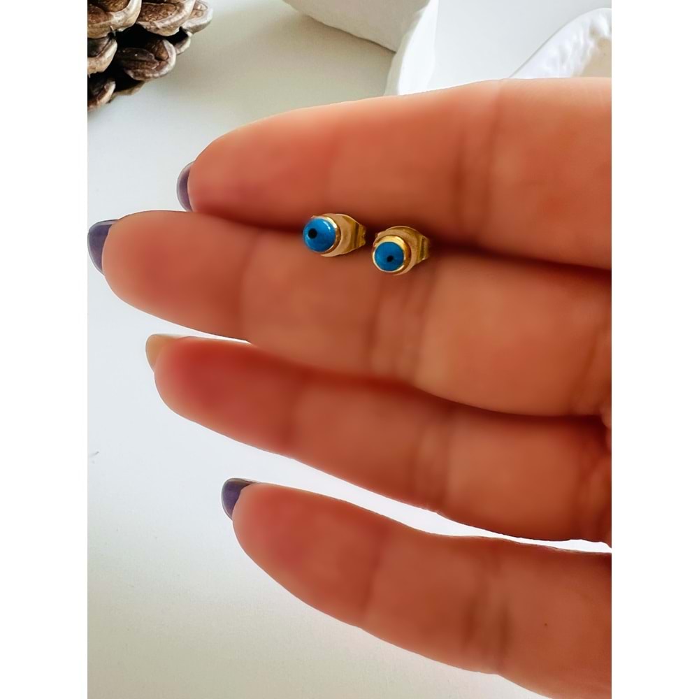 MAVİ GÖZ MİNİMAL ÇELİK KÜPE 3MM-GOLD ACR4236