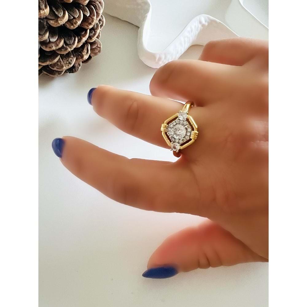 AYARLANABİLİR ÇELİK TASARIM YÜZÜK-GOLD ACR4252