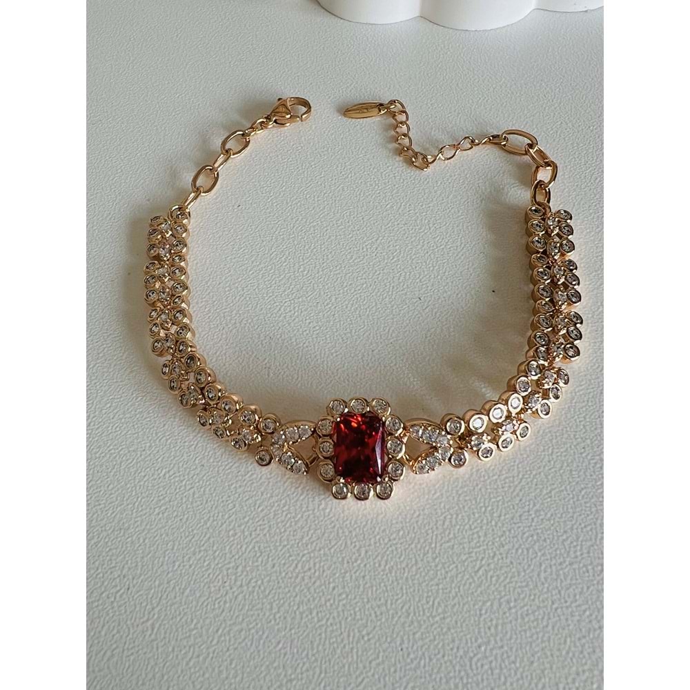 XUPING KIRMIZI TAŞLI BİLEKLİK 17+3 CM-ROSE ACR42995
