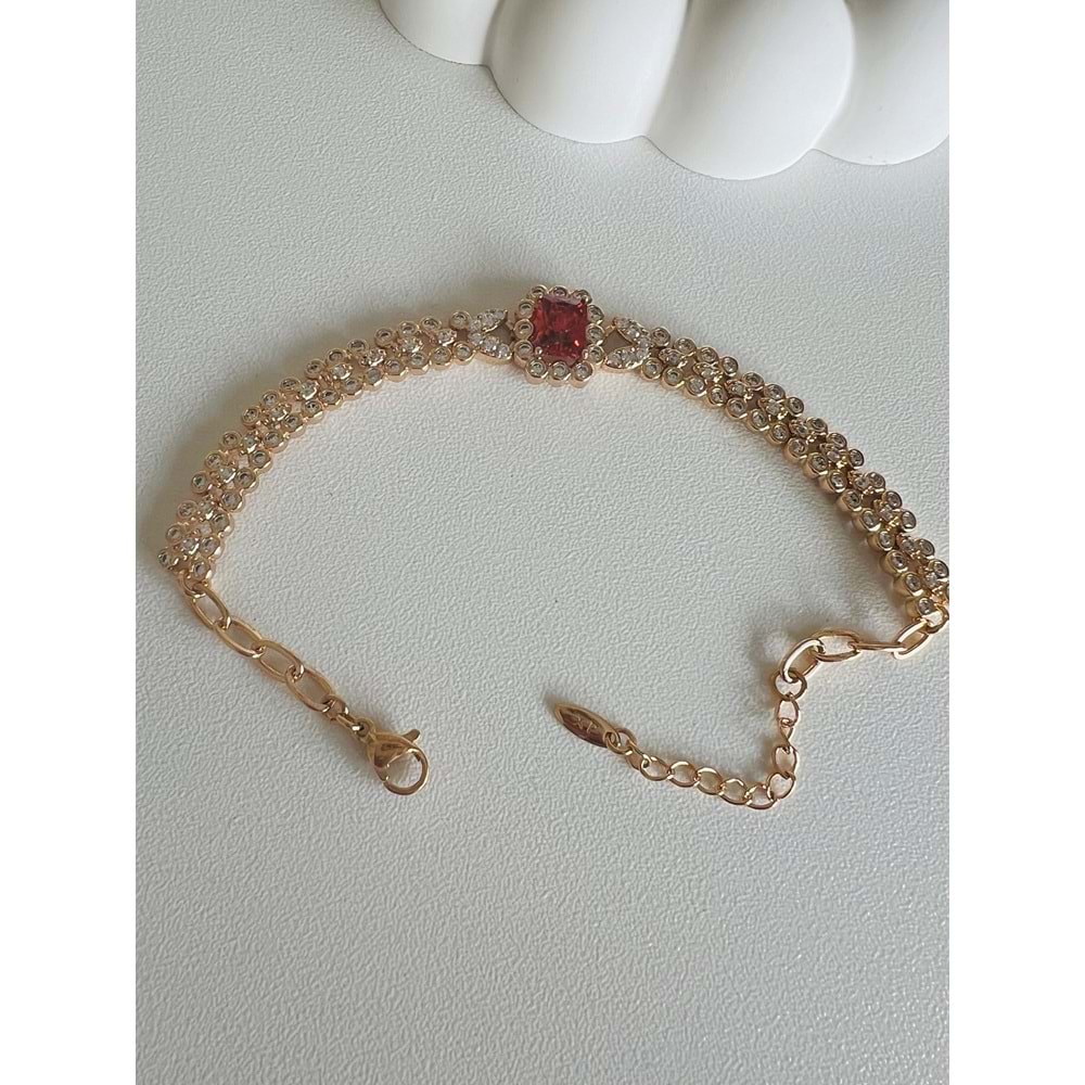 XUPING KIRMIZI TAŞLI BİLEKLİK 17+3 CM-ROSE ACR42995