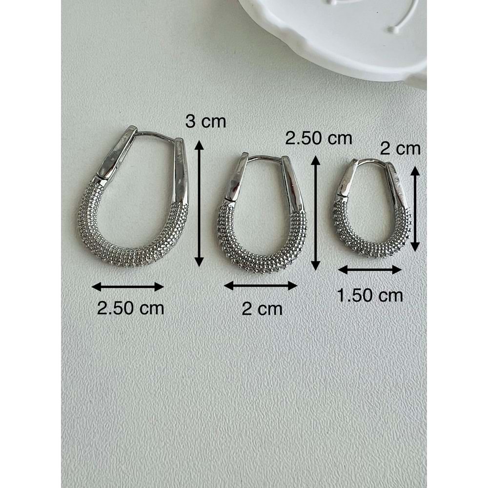 ÜÇLÜ KOMBİN VİP SERİ TAŞLI OVAL KÜPE SETİ-GÜMÜŞ ACR4320