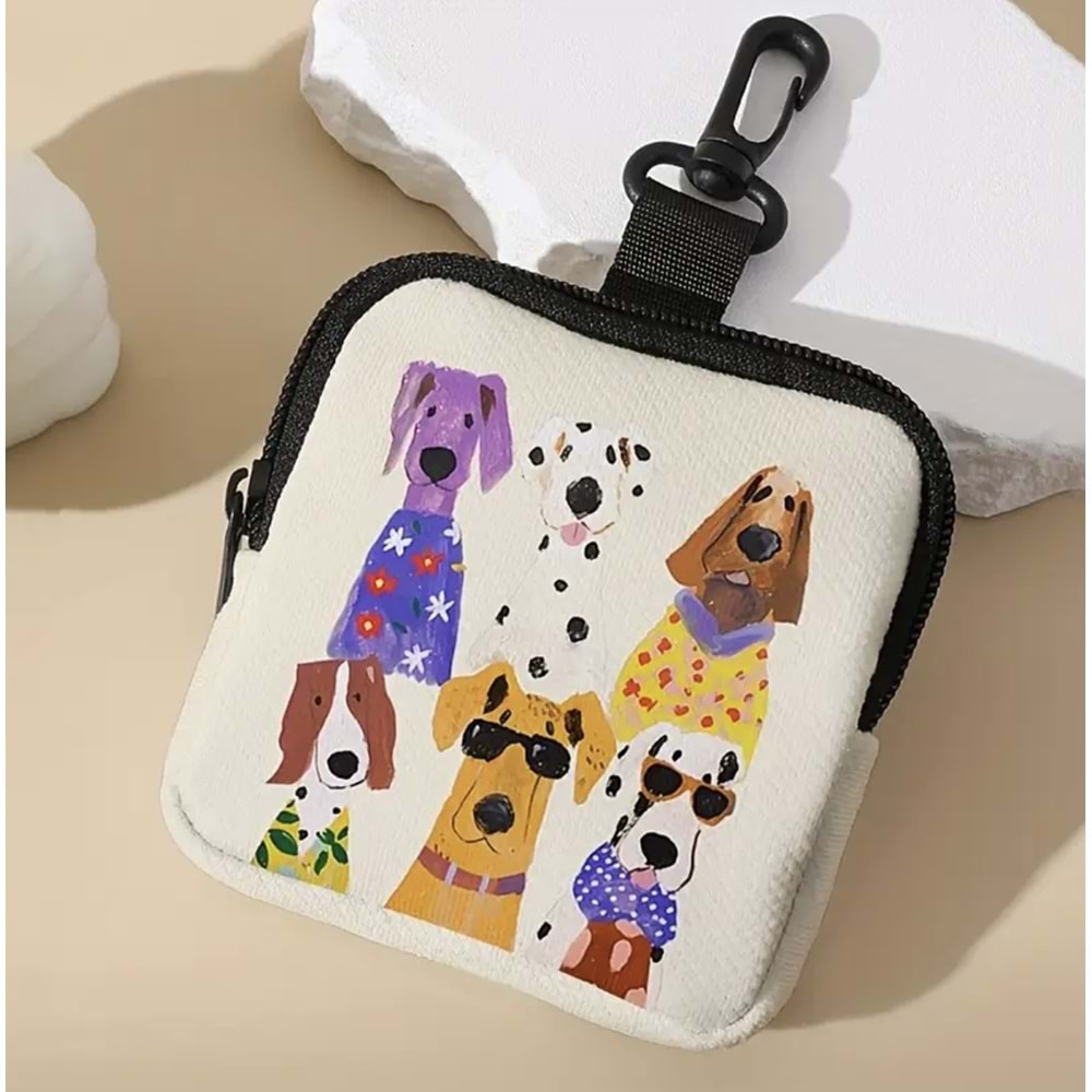 RENKLİ KÖPEK DESENLİ, ANAHTAR VE KÜÇÜK EŞYA DÜZENLEYİCİ, SEVİMLİ ÇANTA ASKISI CÜZDAN ACR4419