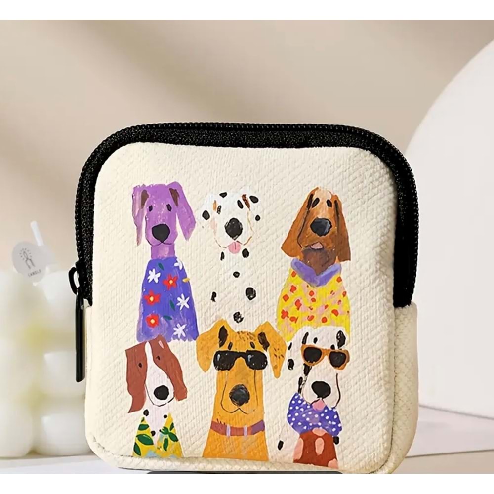 RENKLİ KÖPEK DESENLİ, ANAHTAR VE KÜÇÜK EŞYA DÜZENLEYİCİ, SEVİMLİ ÇANTA ASKISI CÜZDAN ACR4419