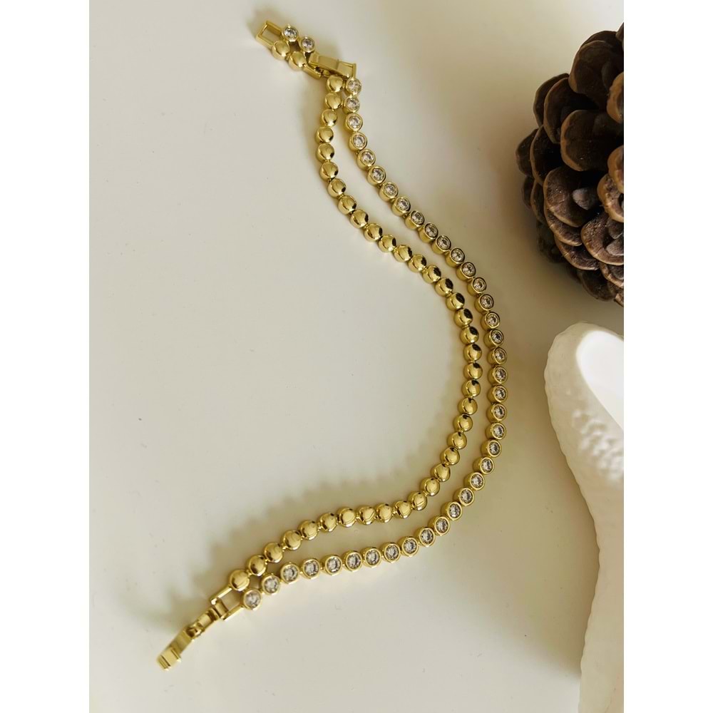 XUPING İKİLİ DAMLA TAŞ SUYOLU BİLEKLİK-14K GOLD ACR4554