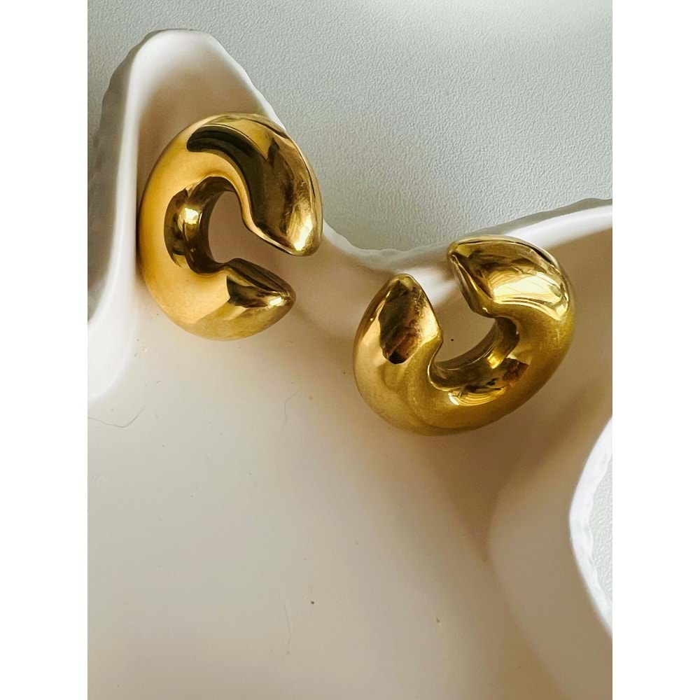 GOLD RENK BOMBELİ EARCUFF ÇELİK KÜPE ACR4613