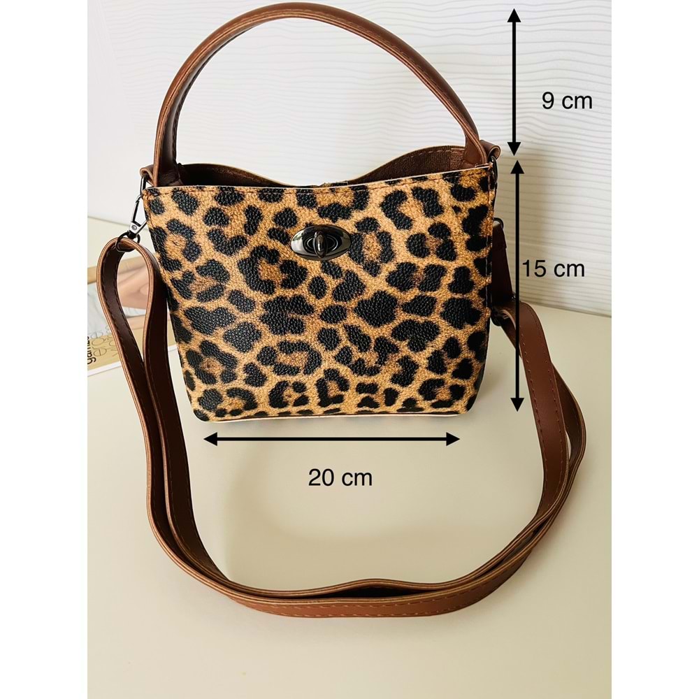 LEOPAR DESENLİ, İKİ AYRI BÖLMELİ MİNİ EL VE OMUZ ÇANTASI ACR4635