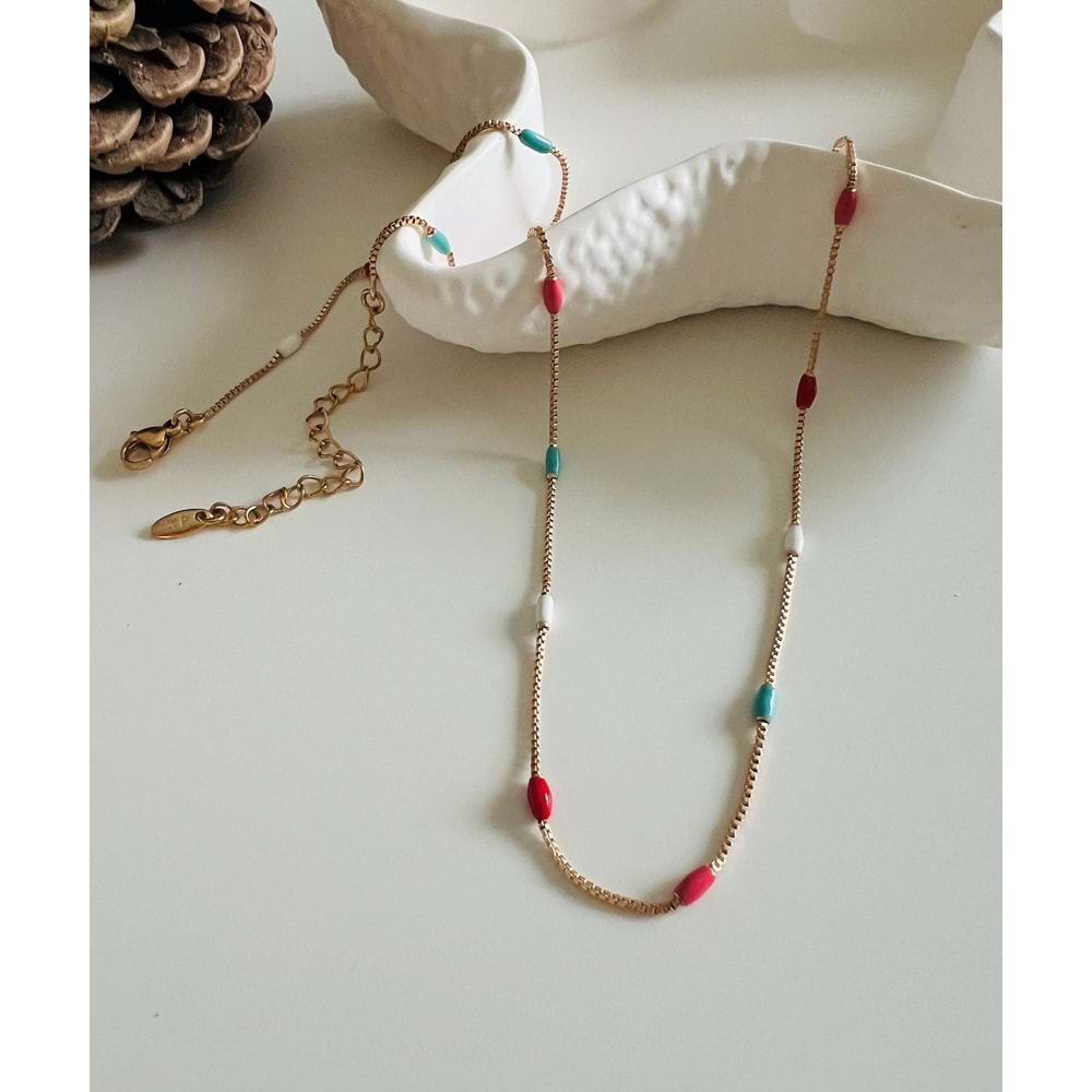 XUPING RENKLİ MİNELİ ZİNCİR KOLYE 45+5 CM-ROSE ACR4647