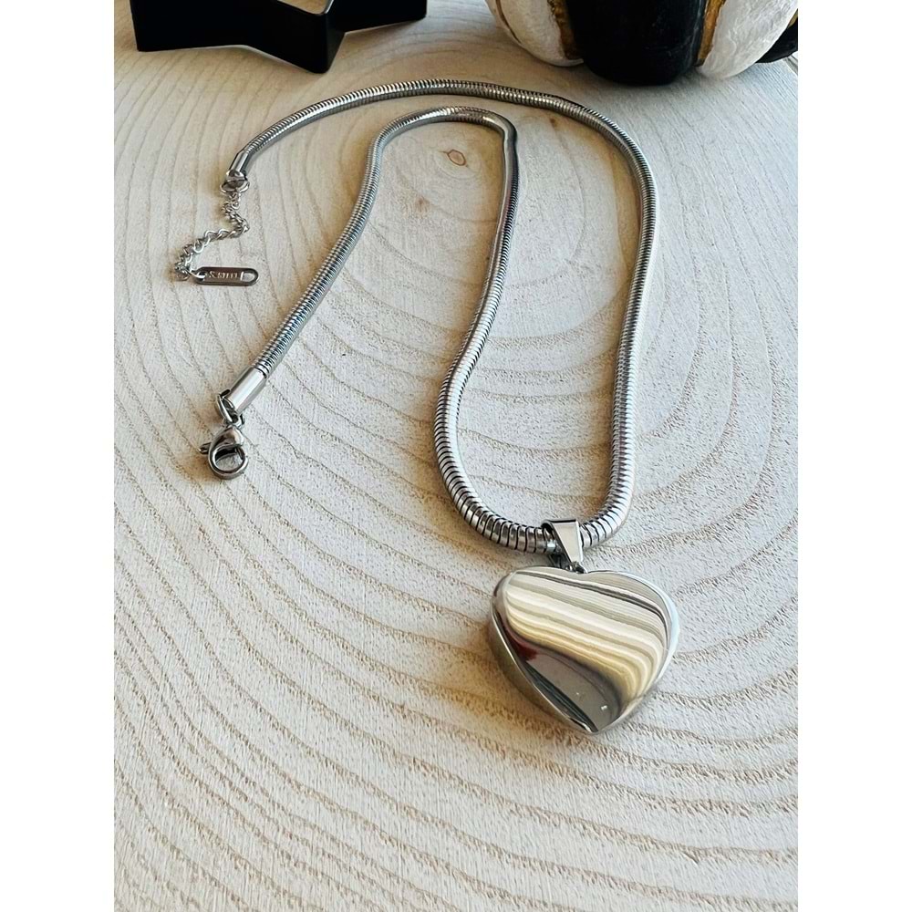 GÜMÜŞ RENK KALP ÇELİK KOLYE 51+6 CM ACR4696