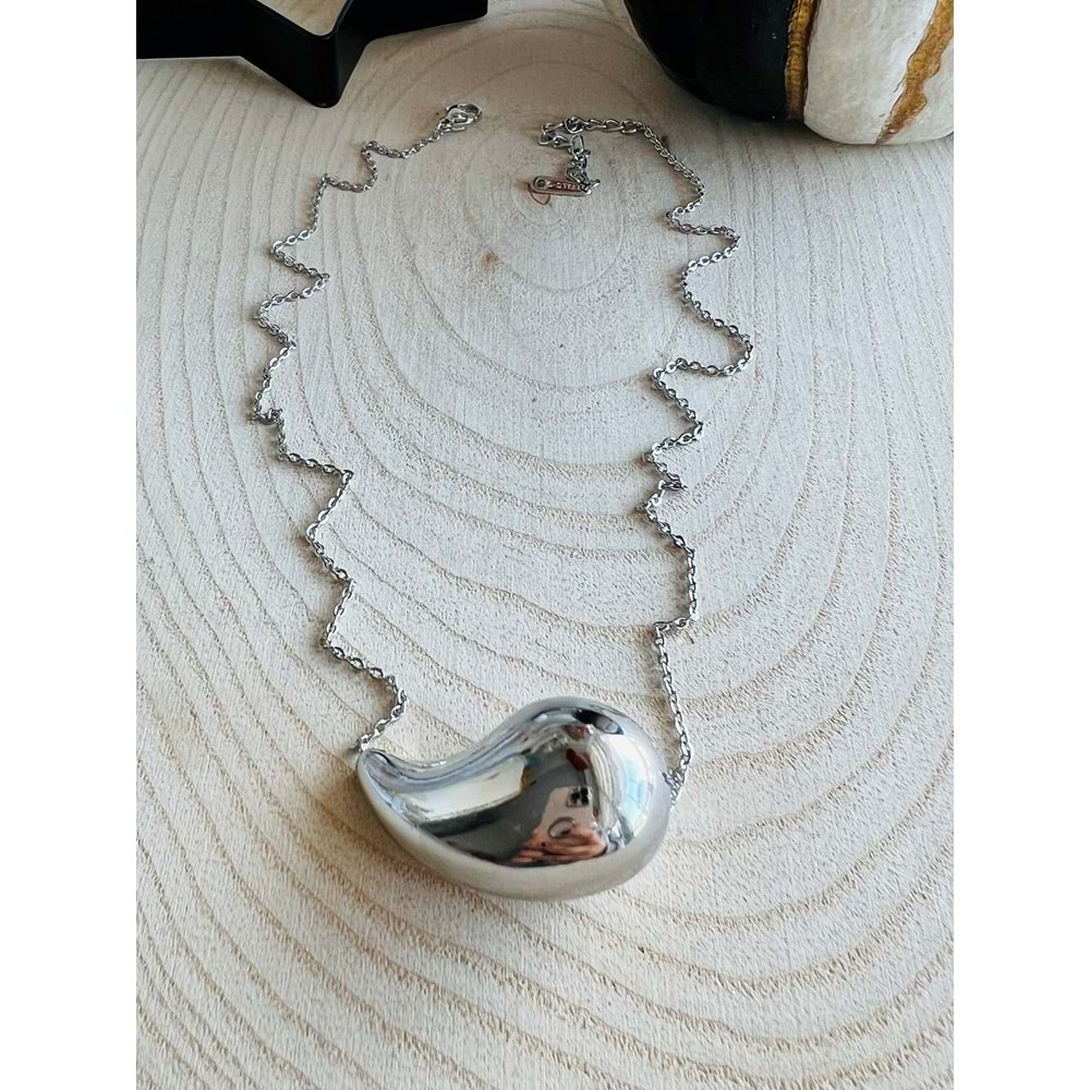 GÜMÜŞ RENK BOTTEGA DAMLA ÇELİK KOLYE 46+6 CM ACR4846