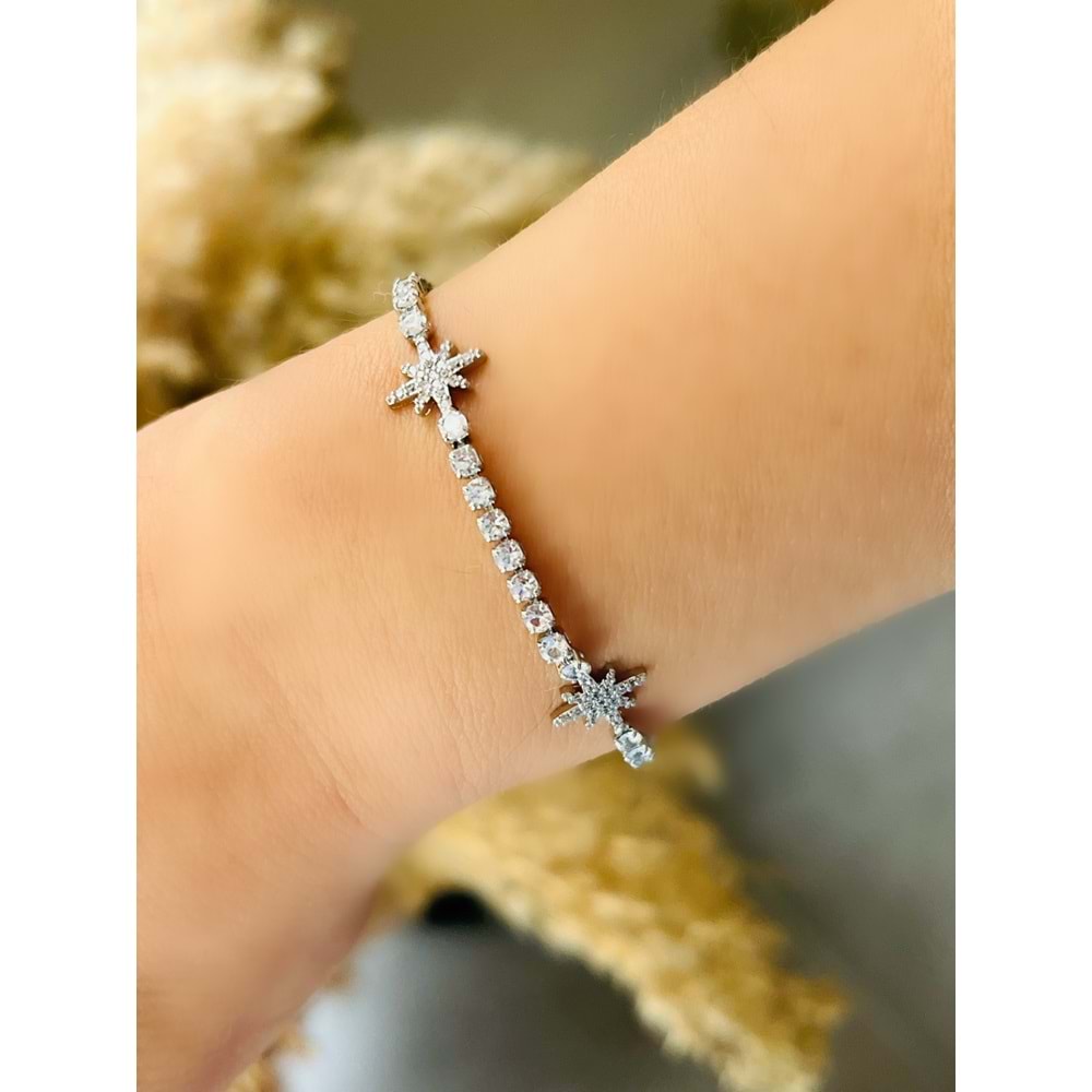 ÇELİK YILDIZLI SUYOLU BİLEKLİK 18+2 CM-3MM-GÜMÜŞ ACR4956