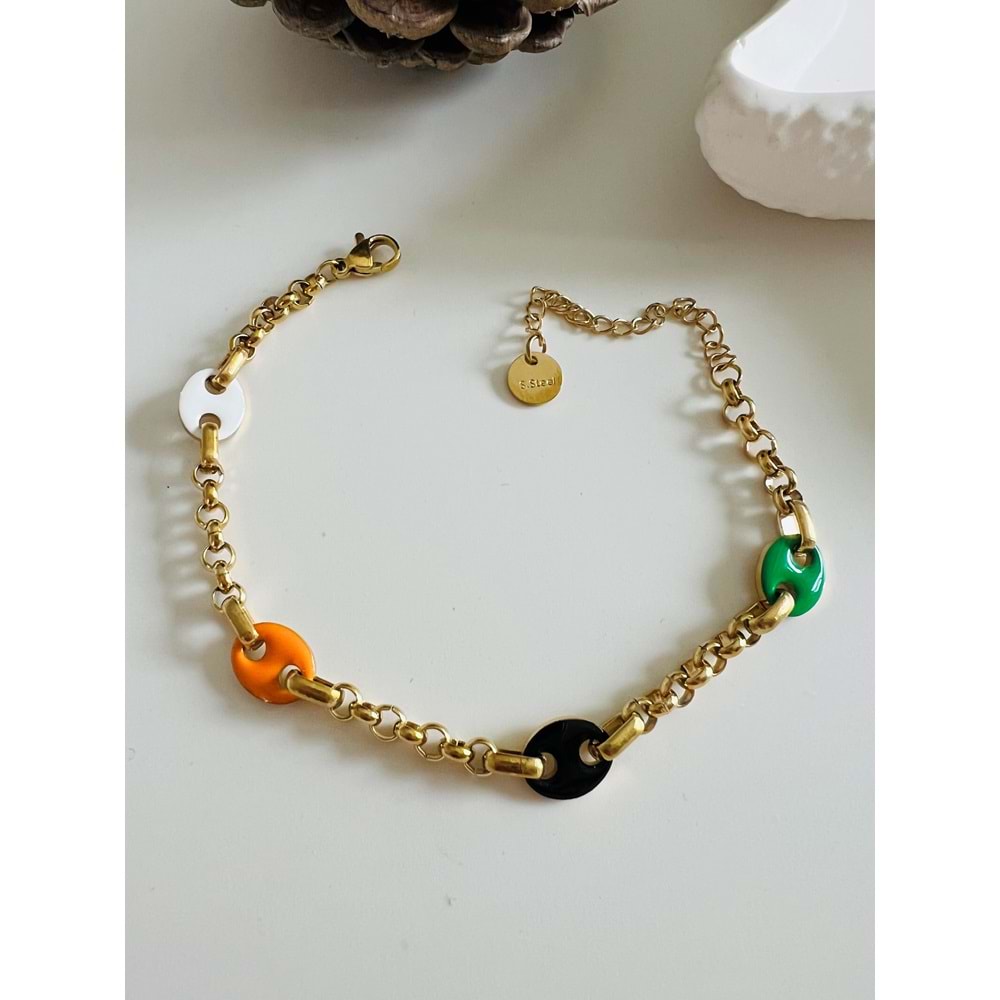 RENKLİ MİNELİ ÇELİK BİLEKLİK 16+6 CM-GOLD ACR4968