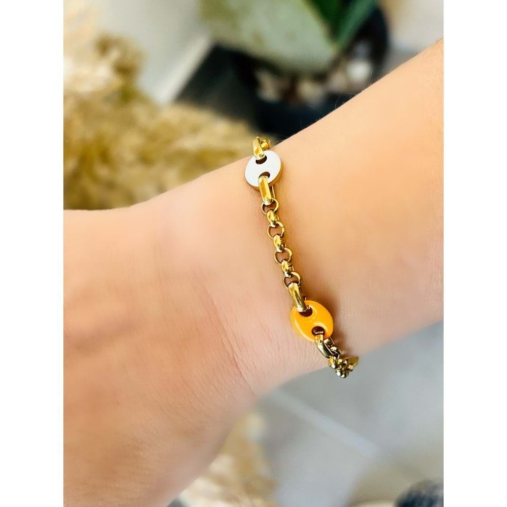 RENKLİ MİNELİ ÇELİK BİLEKLİK 16+6 CM-GOLD ACR4968