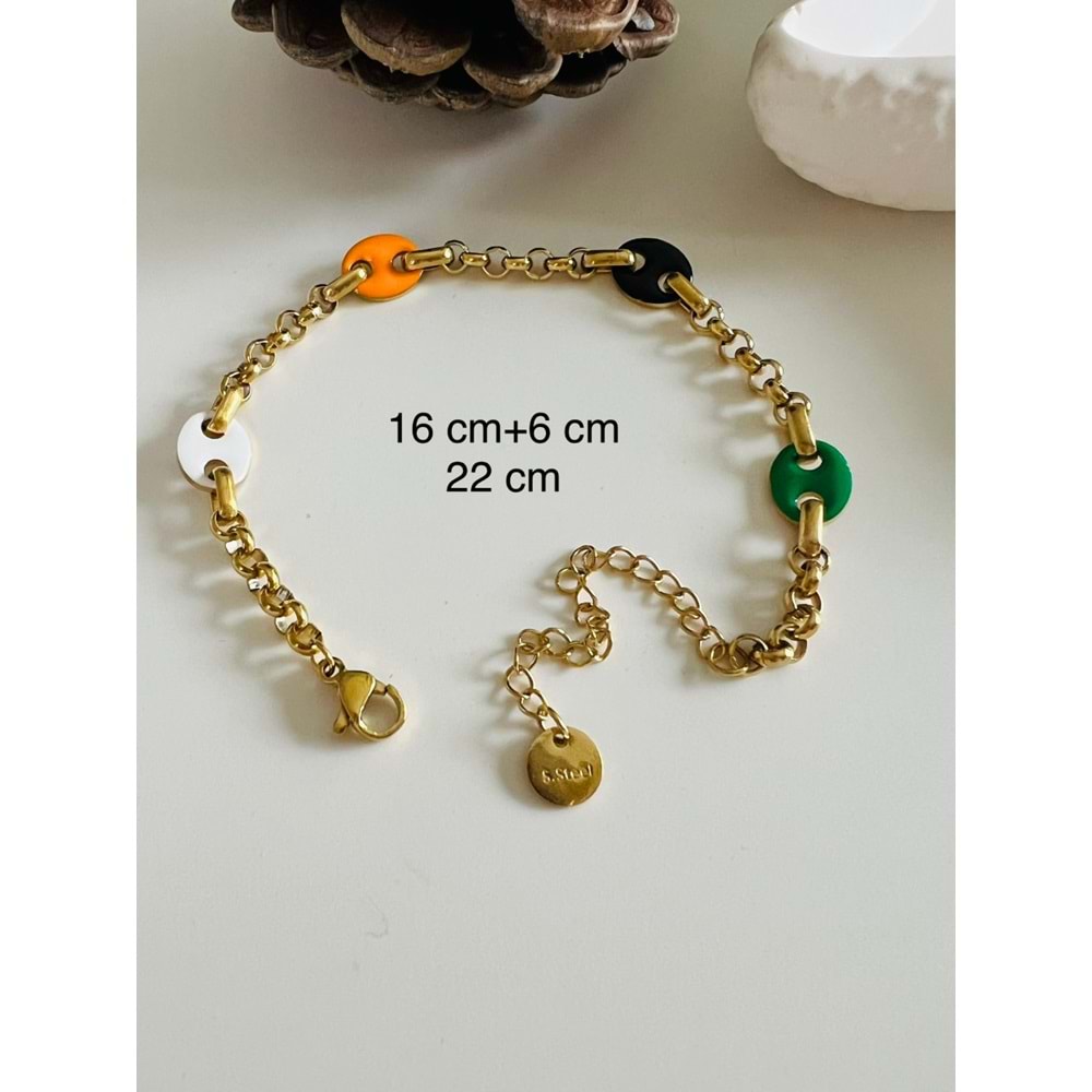RENKLİ MİNELİ ÇELİK BİLEKLİK 16+6 CM-GOLD ACR4968