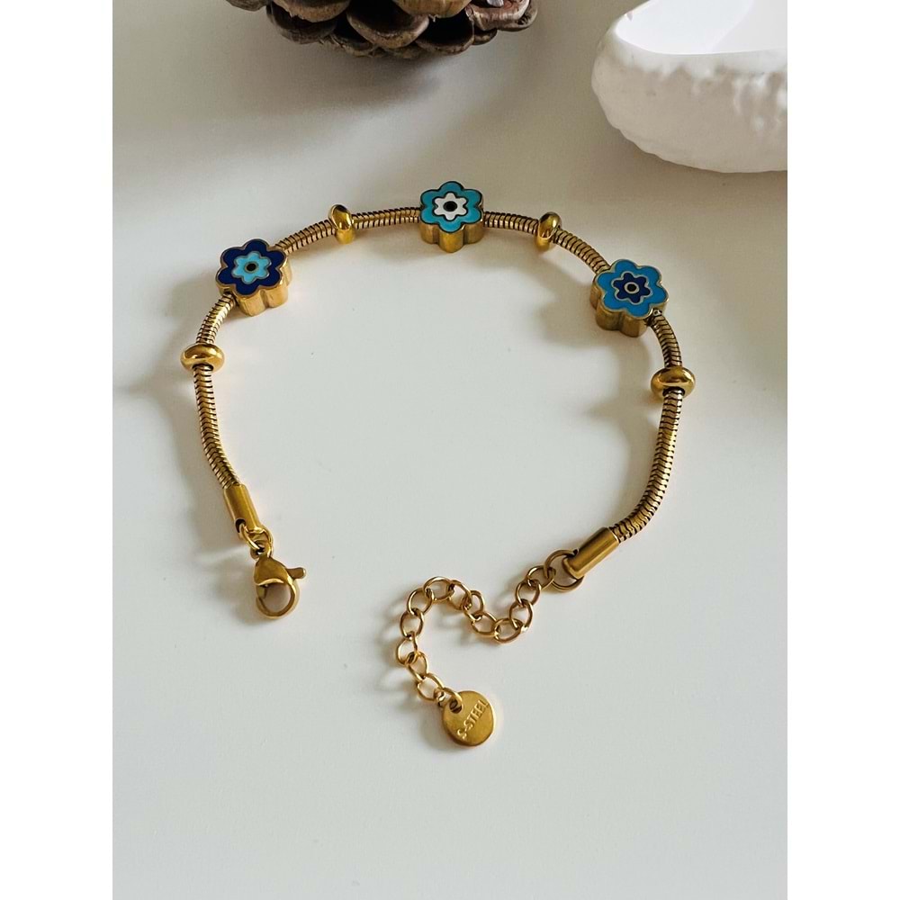 MAVİ MİNELİ ÇELİK BİLEKLİK 17+3 CM-GOLD ACR4969