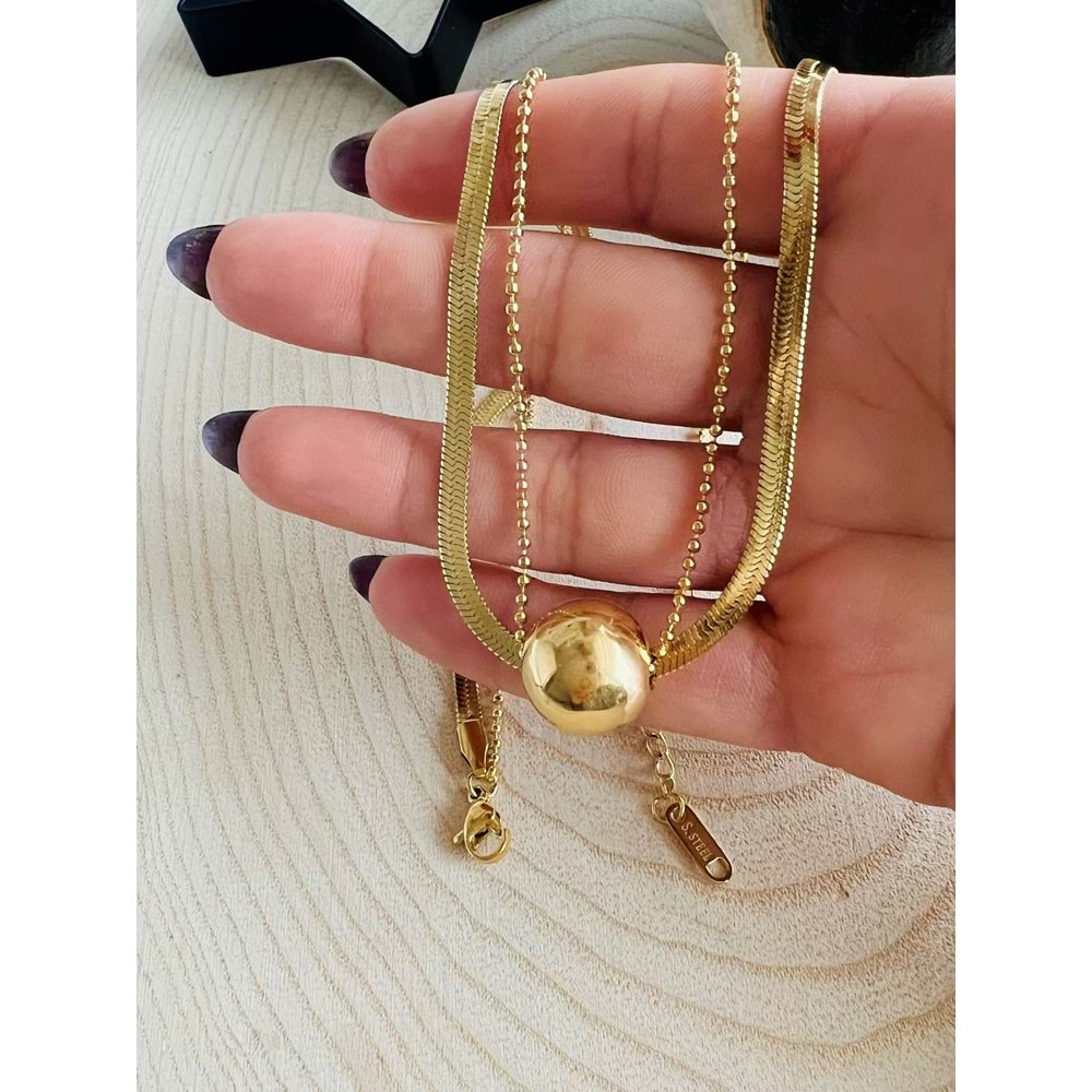 GOLD RENK İKİLİ TOP ÇELİK KOLYE 38+5 CM ACR5031