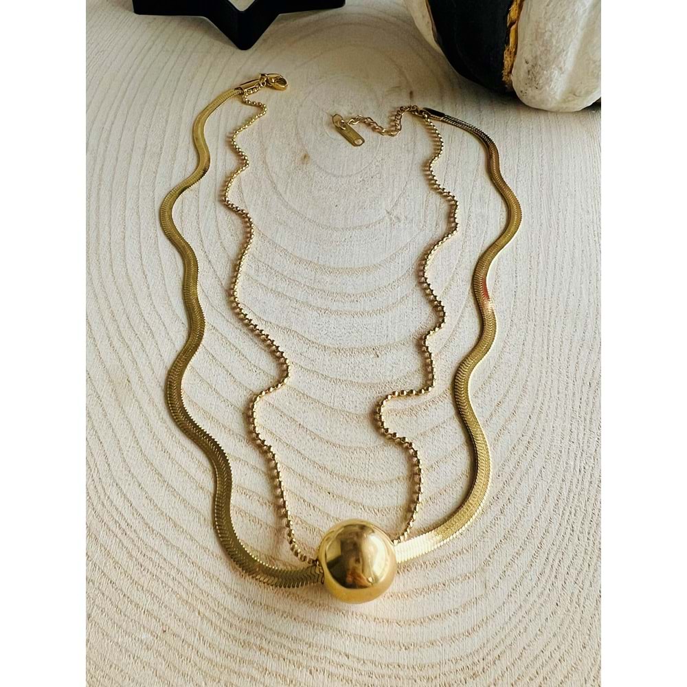 GOLD RENK İKİLİ TOP ÇELİK KOLYE 38+5 CM ACR5031