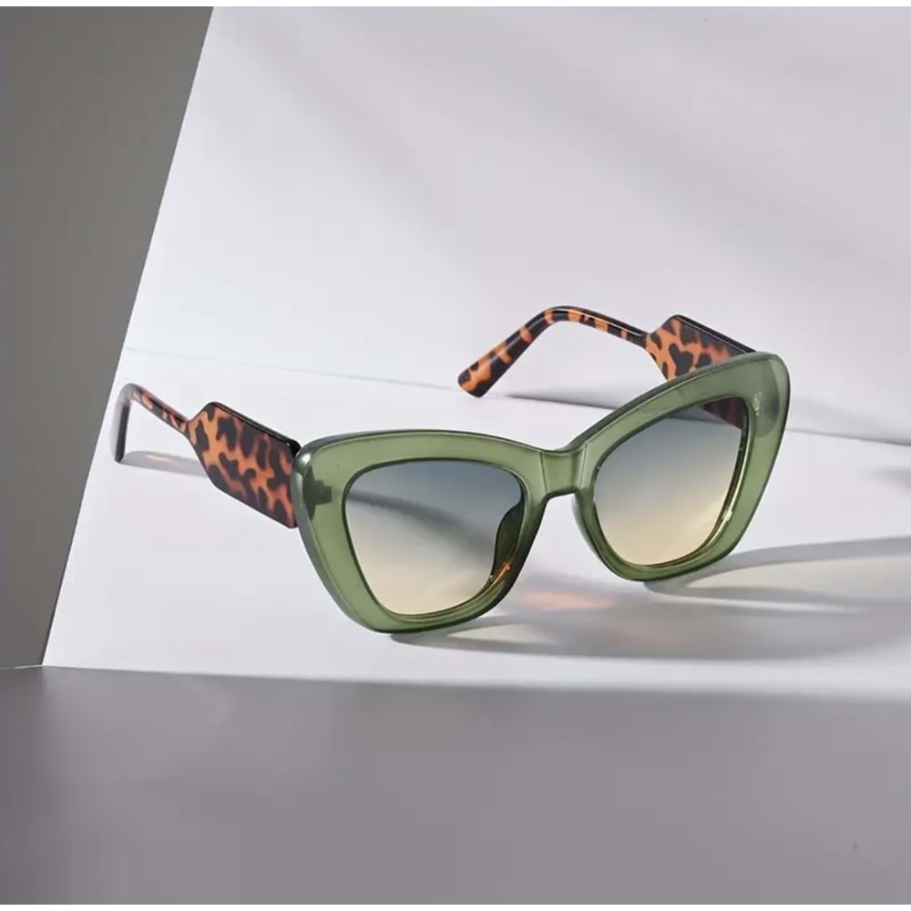 YEŞİL ÇERÇEVELİ, LEOPAR DESENLİ KEDİ GÖZÜ MODA GÜNEŞ GÖZLÜĞÜ ACR5120