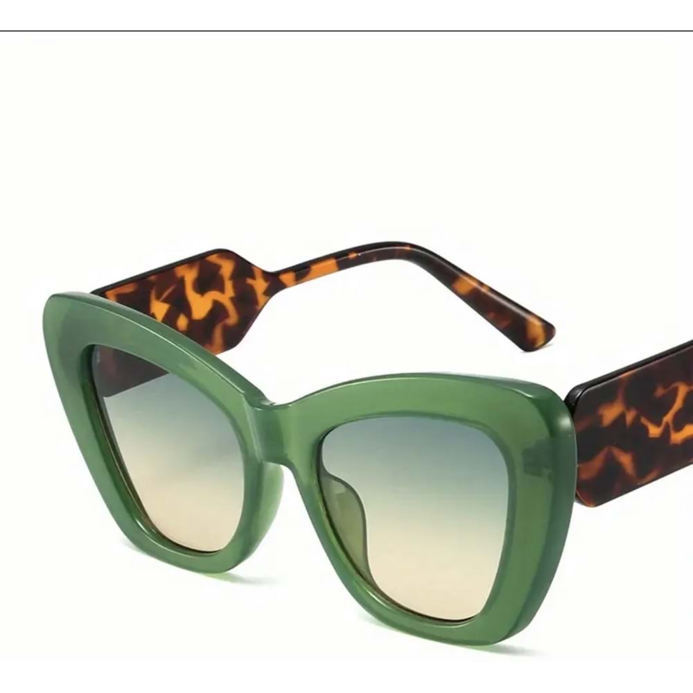 YEŞİL ÇERÇEVELİ, LEOPAR DESENLİ KEDİ GÖZÜ MODA GÜNEŞ GÖZLÜĞÜ ACR5120