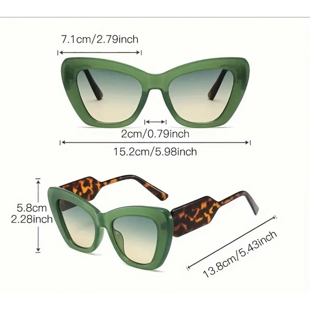 YEŞİL ÇERÇEVELİ, LEOPAR DESENLİ KEDİ GÖZÜ MODA GÜNEŞ GÖZLÜĞÜ ACR5120