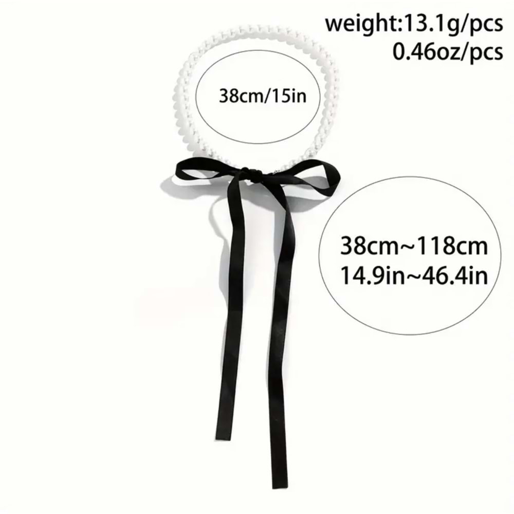 SİYAH KURDELALI İNCİ CHOKER KOLYE 38 CM ACR5377