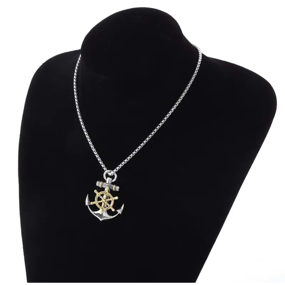 ERKEK DÜMEN TASARIMLI ÇELİK ÇAPA KOLYE 60CM-GÜMÜŞ ACR5402