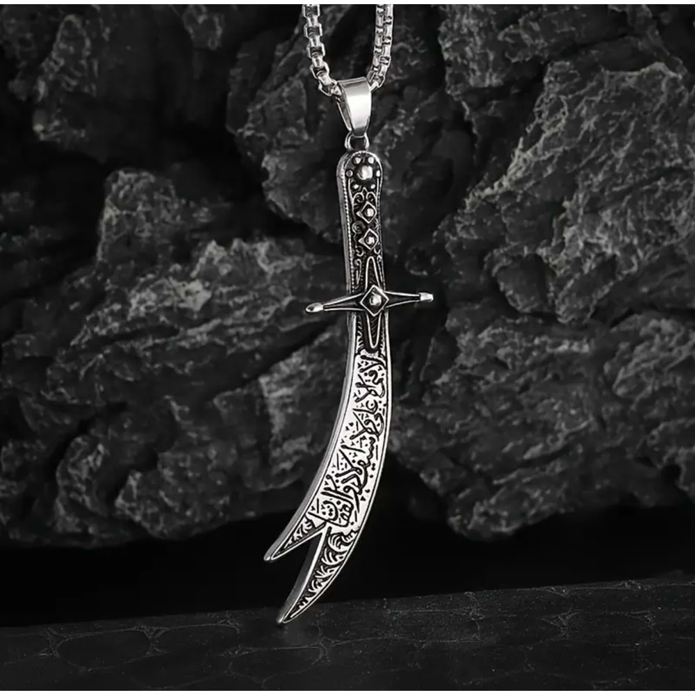 ERKEK ÇELİK KILIÇ KOLYE 60CM-GÜMÜŞ ACR5412
