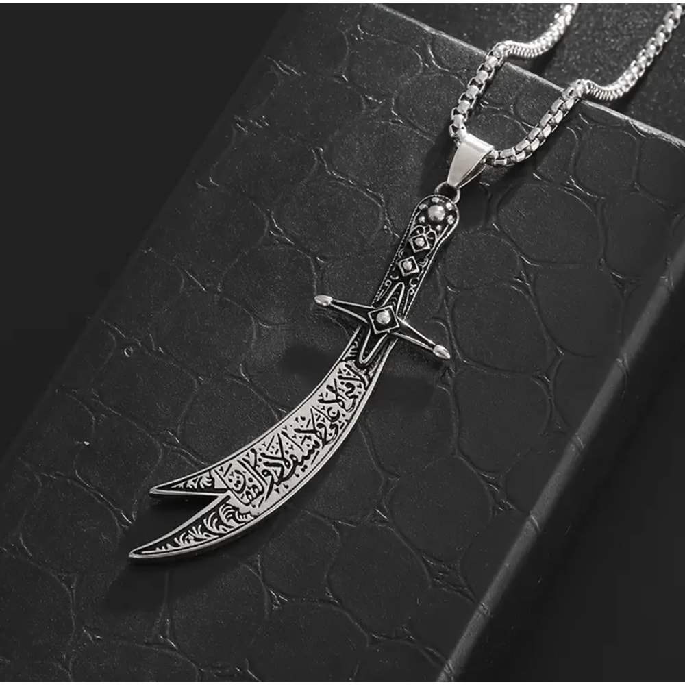 ERKEK ÇELİK KILIÇ KOLYE 60CM-GÜMÜŞ ACR5412