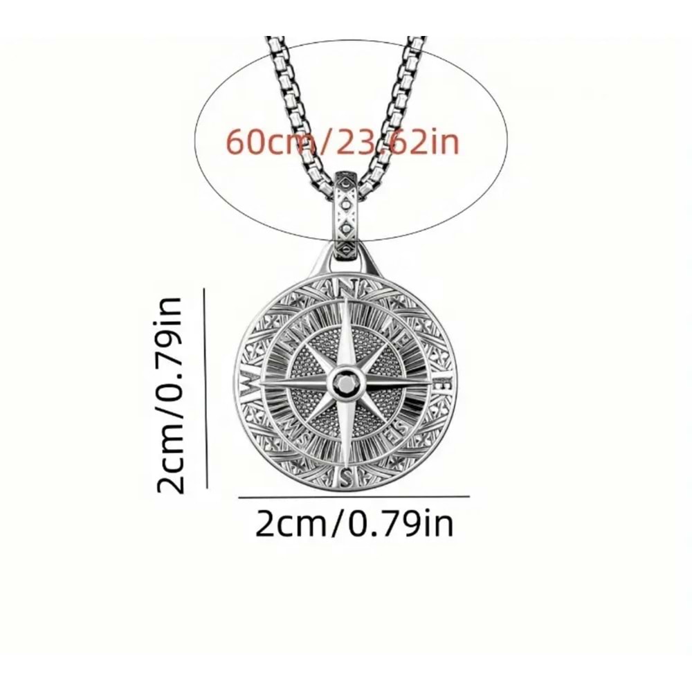 ERKEK ÇELİK PUSULA KOLYE 60CM-GÜMÜŞ ACR5418
