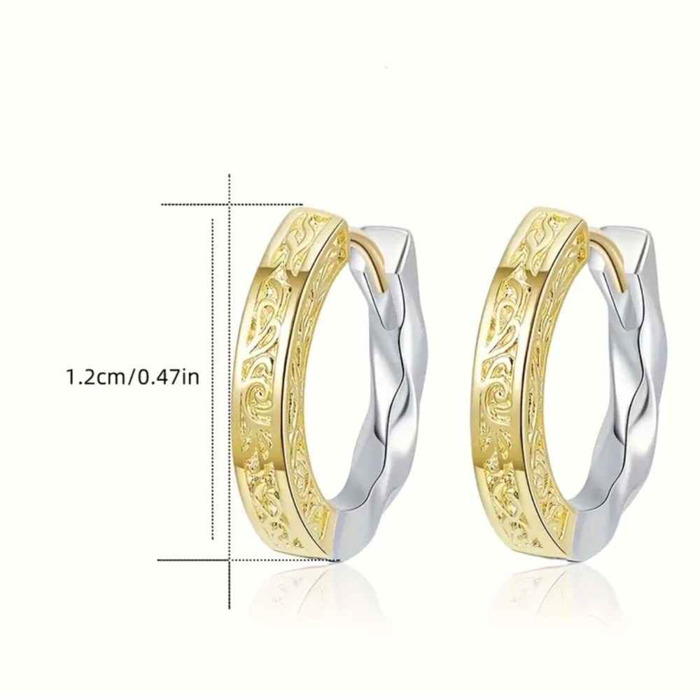 ERKEK GOLD+SİYAH RENKLİ, DESENLİ ÇELİK HALKA KÜPE ACR5502