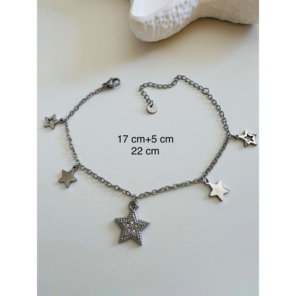 ÇELİK YILDIZ BİLEKLİK 17+5CM-GÜMÜŞ RENK ACR5522