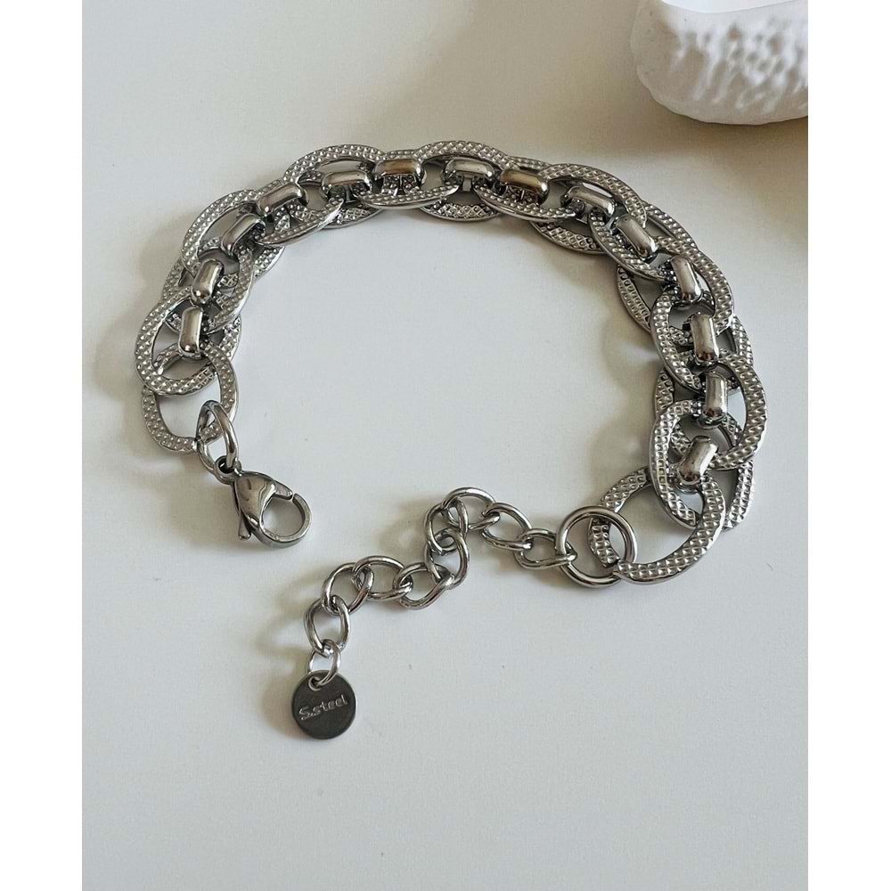 ÇELİK İÇ İÇE GEÇMELİ ZİNCİR BİLEKLİK 17+5CM-GÜMÜŞ RENK ACR5525