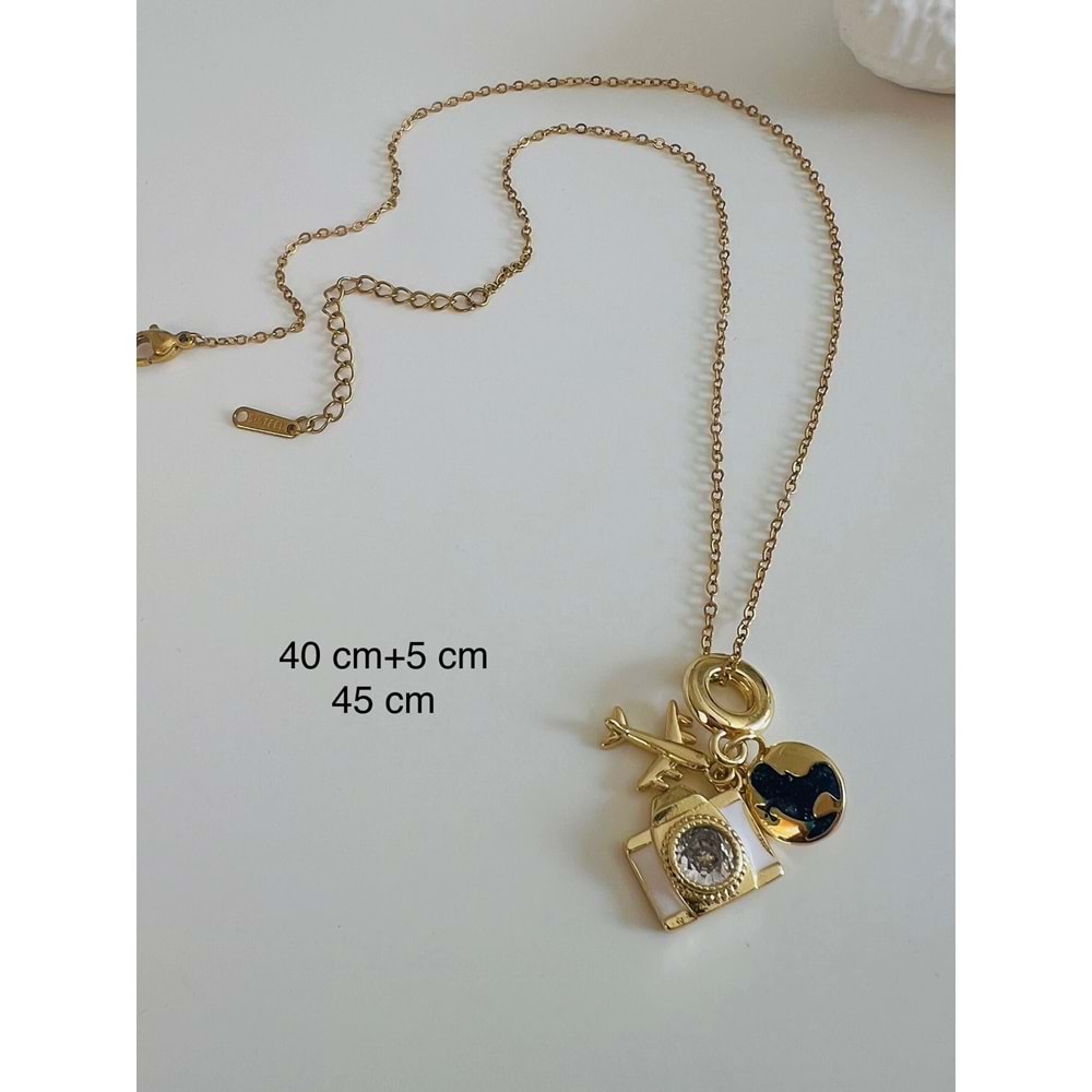 ÇELİK SEYAHAT CHARM KOLYE 40+5CM-GOLD RENK ACR5528