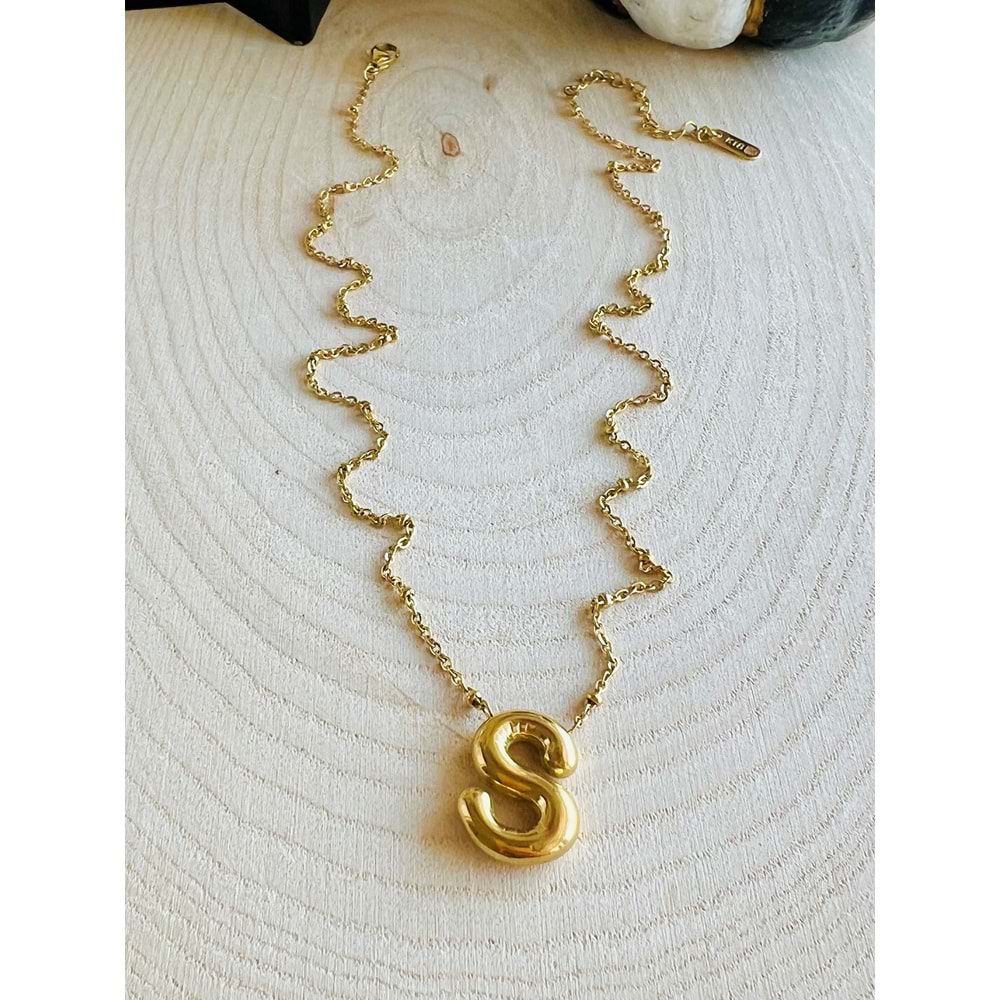 GOLD RENK S HARF ÇELİK BALON KOLYE ACR5628