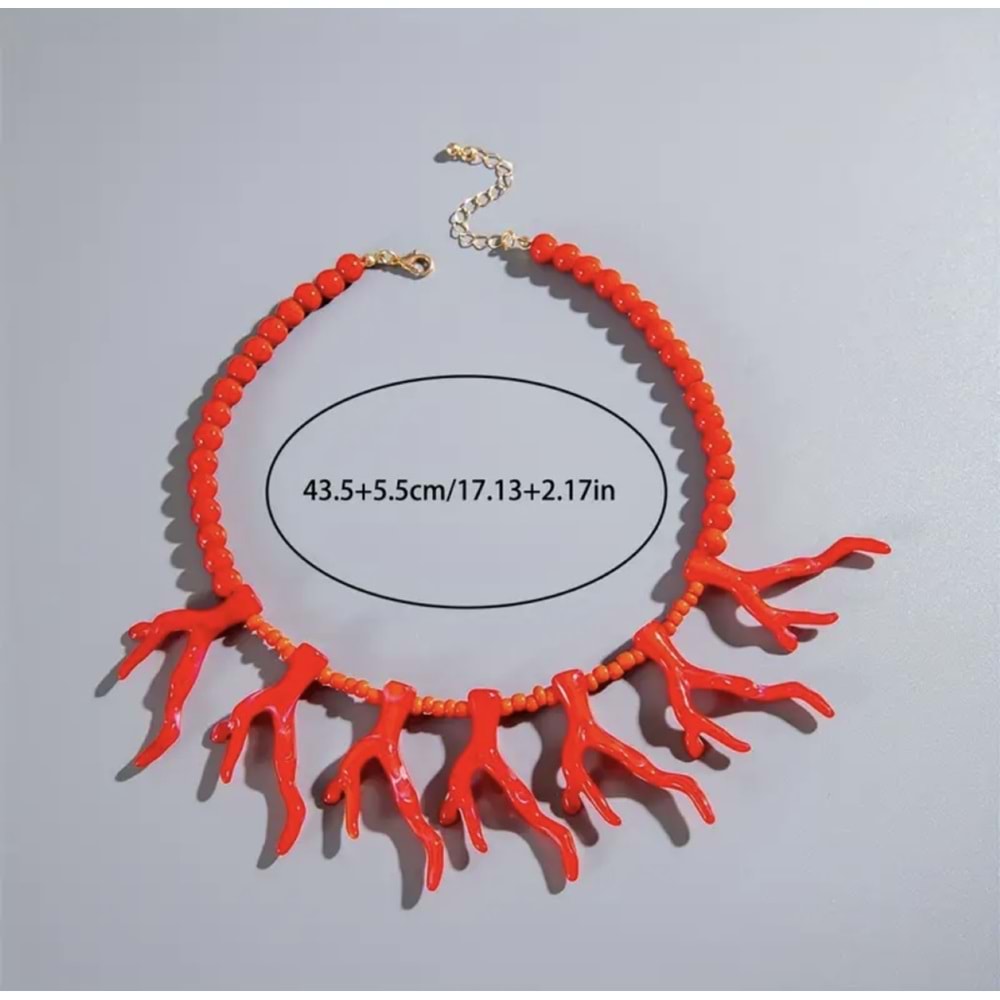 BOHO TARZI PÜSKÜLLÜ KIRMIZI MERCAN KOLYE ACR5832