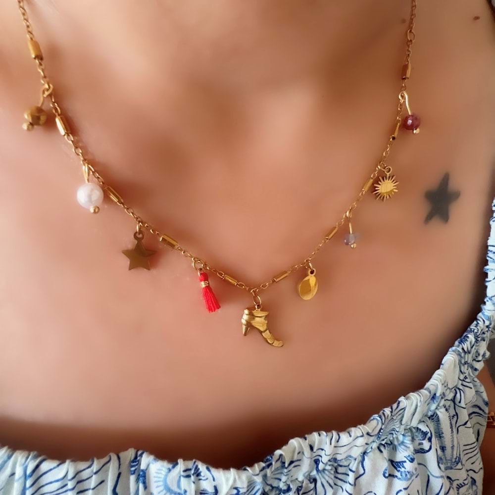 AYAKKABI CHARMLI ÇELİK KOLYE 41+6CM-GOLD RENK ACR6062