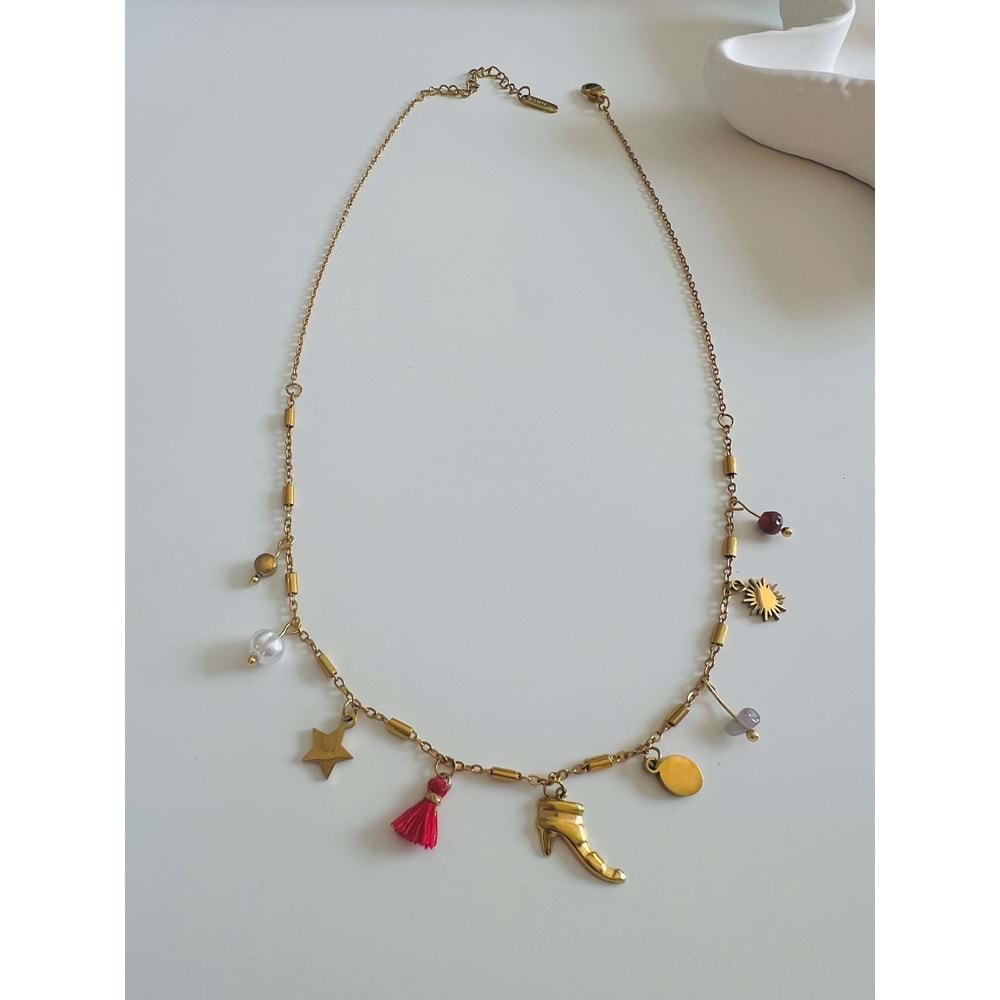 AYAKKABI CHARMLI ÇELİK KOLYE 41+6CM-GOLD RENK ACR6062