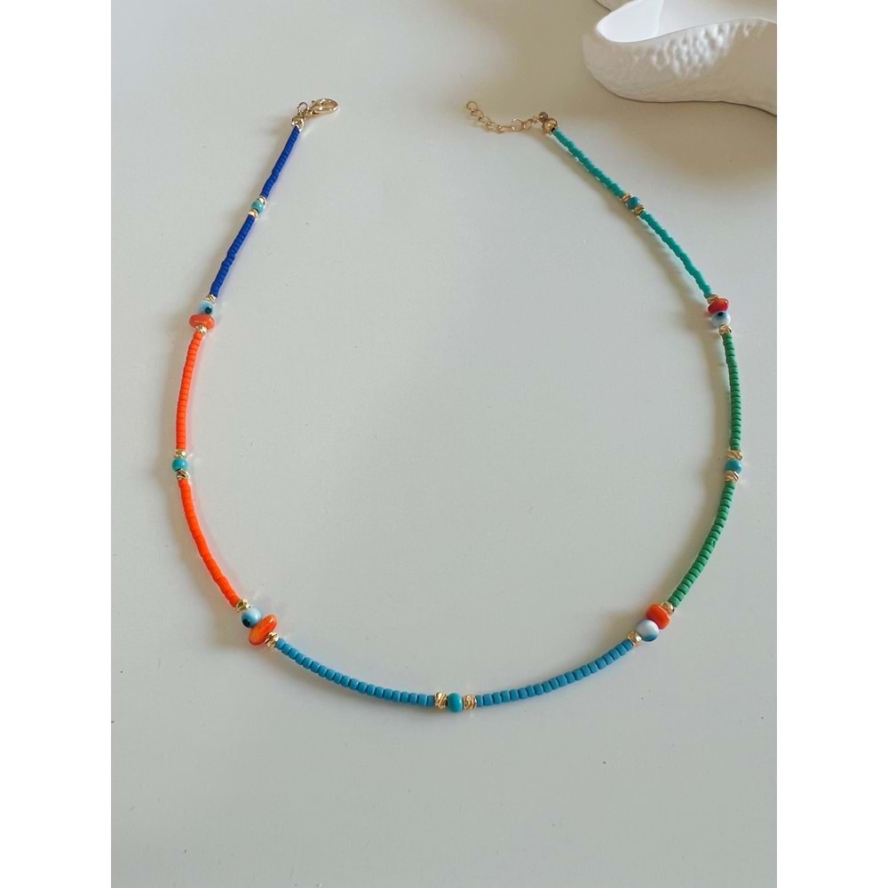 RENKLİ BONCUKLU KOLYE 40+3CM-GOLD RENK ACR6074