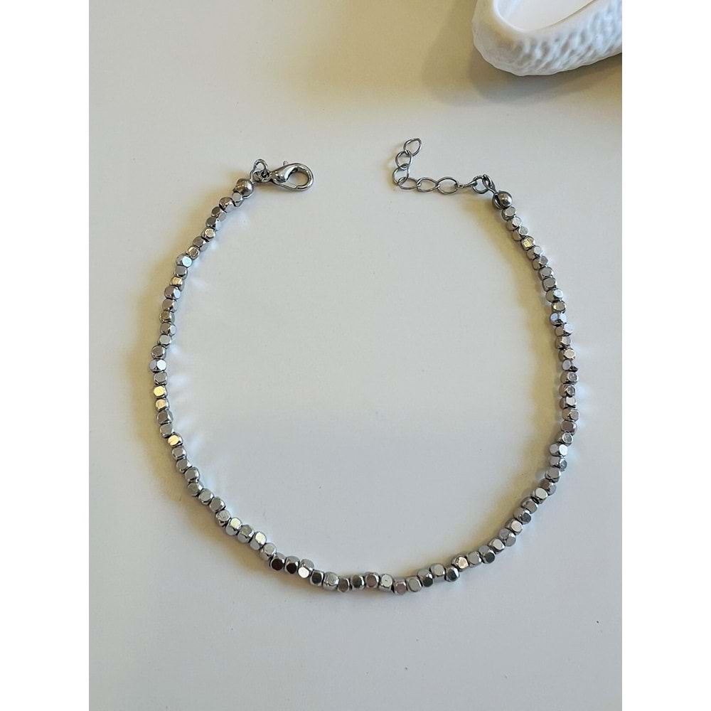 GÜMÜŞ RENK KARE BONCUKLU HALHAL 23+3CM ACR6154