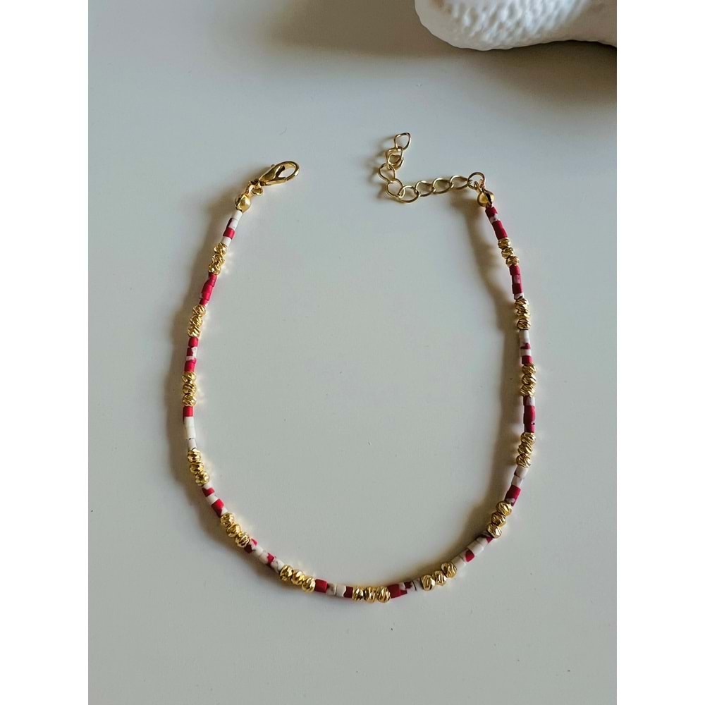 KIRMIZI-RENKLİ BONCUKLU HALHAL 23+3CM ACR6166